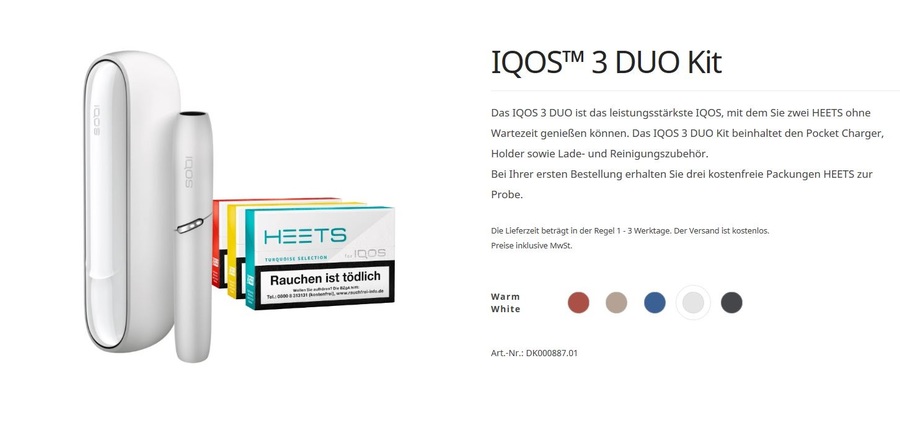 100 Heets mit 37QNKD Das neue IQOS 3 DUO ein 15,00 € Rabatt Gutschein