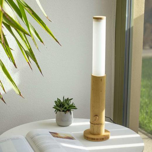 Lanama design led tischlampe bambus moso natur 400 lumen drehdimmer vollspektrumlampe 1200 60